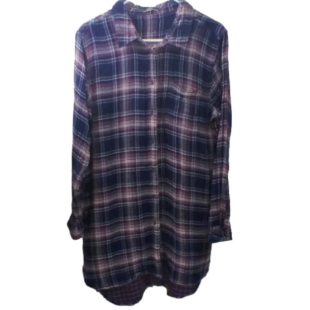 Silver Jeans Plaid Button Up Collared Long Sleeve Shirt Dress Wom
